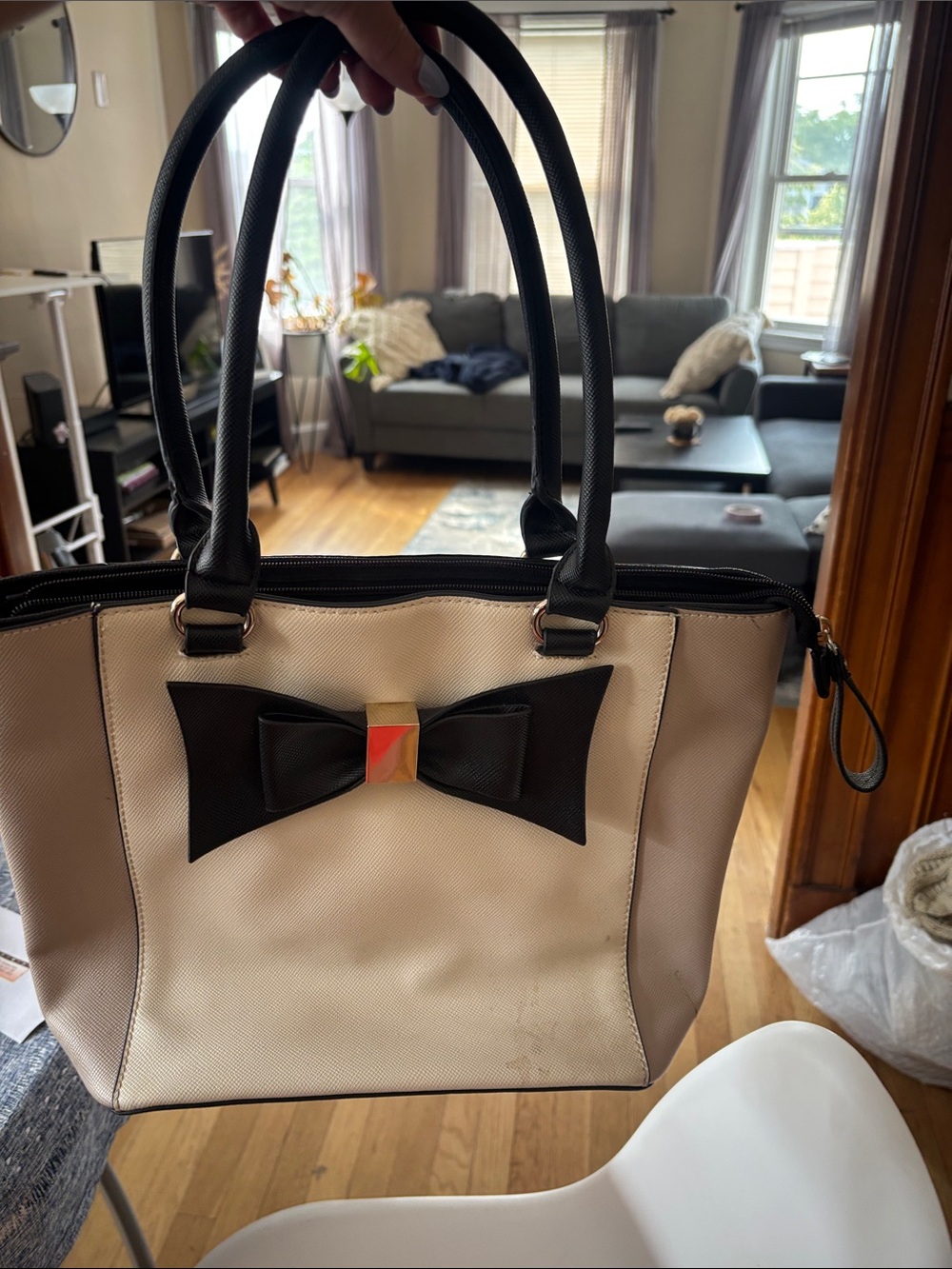 Apt. 9 Cream and Black Bow-Accent Tote